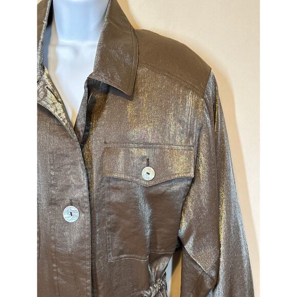 PIZAZZ Gold Brown Metallic Jacket S Y2K 90’s Romantic Goth Couture Streetwear - Picture 2 of 16